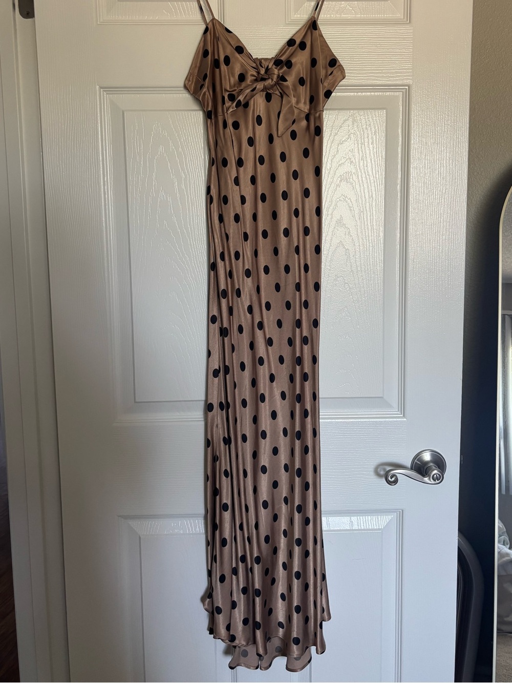 Zara Taupe Satin Polka Dot Midi Dress